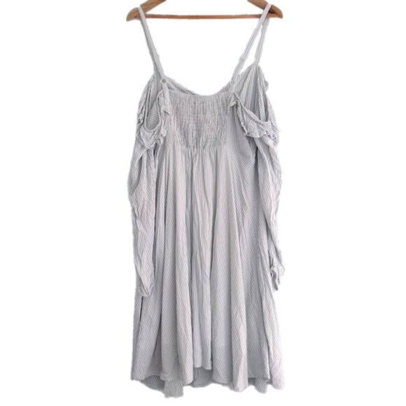 Torrid Dress Cold Shoulder Cottagecore Striped Button Front Blue Plus Si… - Picture 4 of 10